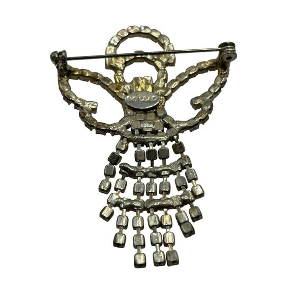 VTG Angel Brooch Pin Cherub w/ Halo Dangling Crystal Clear Rhinestones No Lead - Picture 8 of 14